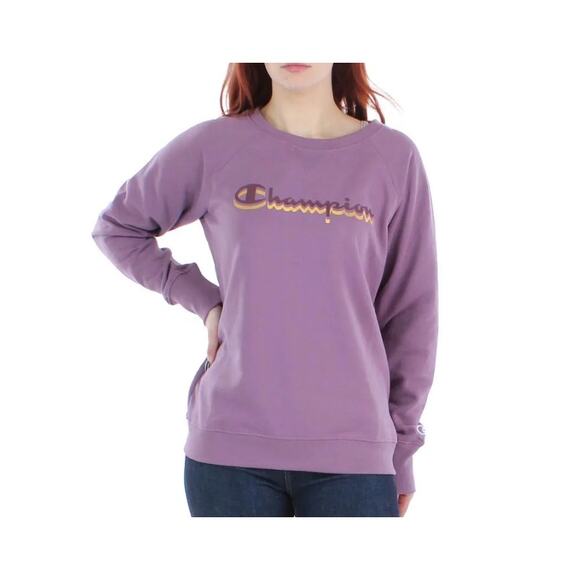 Champion‎ Women's Crew Neck Sweatshirt Pullover Graphic Logo Purple Size Small - Picture 1 of 10